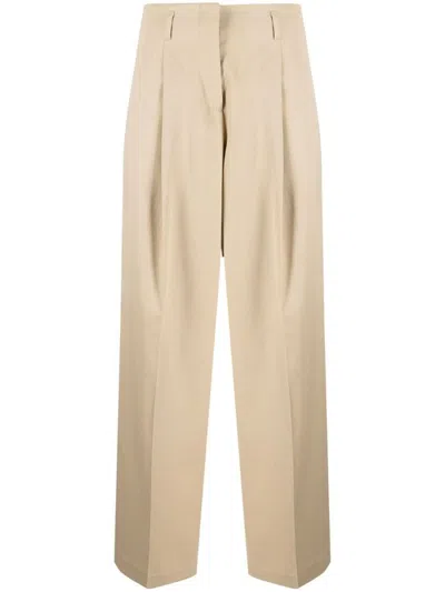 Golden Goose Pantaloni In Lana Vergine A Gamba Larga E Vita Alta In Brown