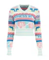Golden Goose Patterned Knit Cropped Jumper In Blue