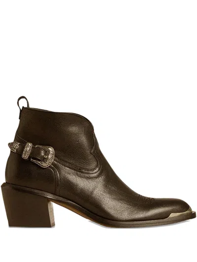 Golden Goose Textured Leather Ankle Boots With Buckle Detail In Brown