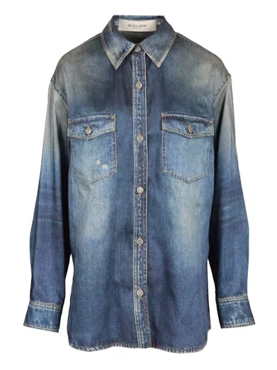 Golden Goose Patty Denim Shirt Casual Blue In Gray