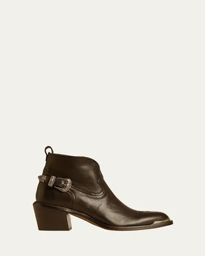 Golden Goose Patty Leather Buckle Western Ankle Boots In Black