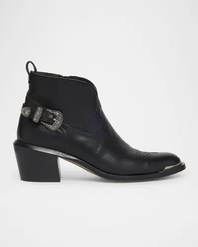 Golden Goose Patty Leather Buckle Western Ankle Boots In Black