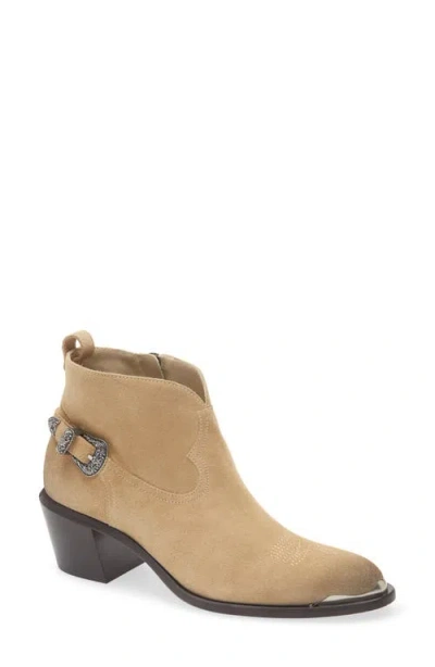 Golden Goose Patty Waxed Suede Western Bootie In Sand