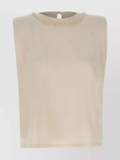 Golden Goose Pearl Detail Sleeveless Cotton Top In Gray