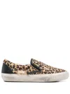 Golden Goose Brown Low Top Sneakers With Embossed Logo On The Heel And All-over Leopard Motif In Lea