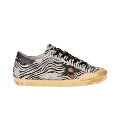 Pre-owned Golden Goose Penstar Minizebra Horsy Upper Leather Womens Distressed Sneaker In Black/grey