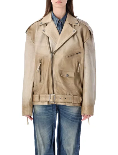 Golden Goose Phoebe Over Leather Jacket In Brown