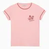 GOLDEN GOOSE PINK COTTON CREW-NECK T-SHIRT WITH EMBROIDERY