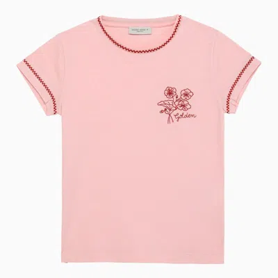 Golden Goose Pink Cotton Crew-neck T-shirt With Embroidery