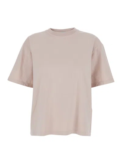 Golden Goose Pink Crew Neck T-shirt With Maxi Logo On The Back In Cotton Woman