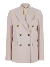 Golden Goose Pink Double-breasted Jacket With Peak Revers And Logo Plaque Detail