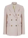 Golden Goose Pink Double-breasted Jacket With Peak Revers And Logo Plaque Detail