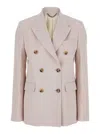Golden Goose Pink Double-breasted Jacket With Peak Revers And Logo Plaque Detail In Pink