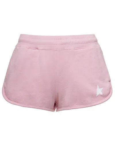 GOLDEN GOOSE PINK SHORTS WITH CONTRASTING LOGO PRINT IN COTTON WOMAN