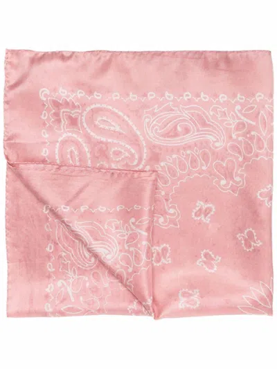 Golden Goose Pink Silk Scarf With Paisley Print