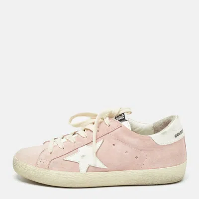 Pre-owned Golden Goose Pink/white Suede And Leather Superstar Sneakers Size 36