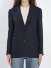 Golden Goose Single-breasted Pin Stripes Blazer In Blue