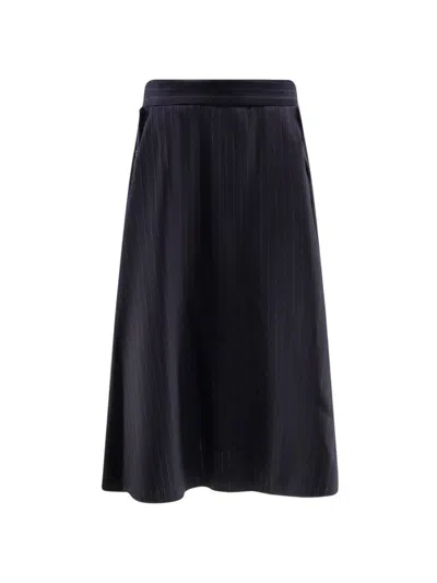 Golden Goose Pinstripe Circle Skirt With Flap Pockets In Black