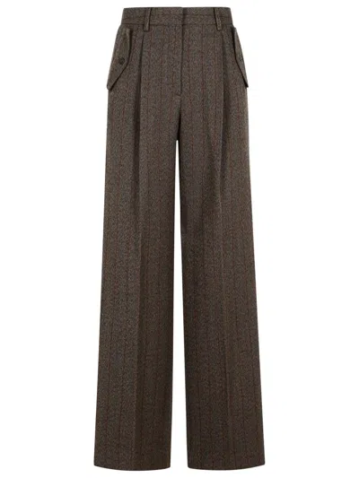 Golden Goose Pinstripe Pants In Brown Virgin Wool
