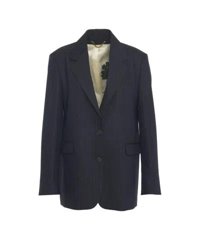 Golden Goose Pinstripe Single-breasted Blazer With Peak Lapel In Black