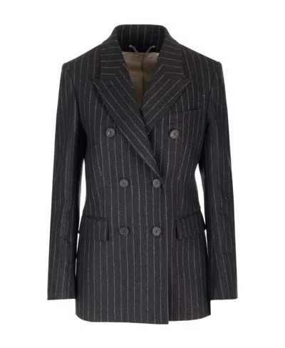 Golden Goose Pinstriped Double-breasted Blazer In Black