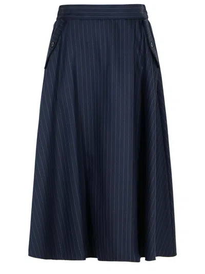 Golden Goose Pinstriped Skirt In Midnight Blue Wool Women