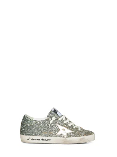 Golden Goose Platinum And Green Super-star Sneakers In Gray