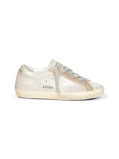 Golden Goose Platinum Glitter Fabric Super-star Sneakers In White