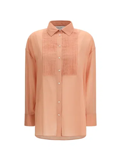 Golden Goose Women Oversized Shirt In Cotton With Pleated Bib In Orange