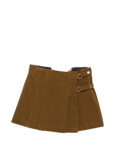 Golden Goose Cotton Corduroy Pleated Mini Skirt In Brown