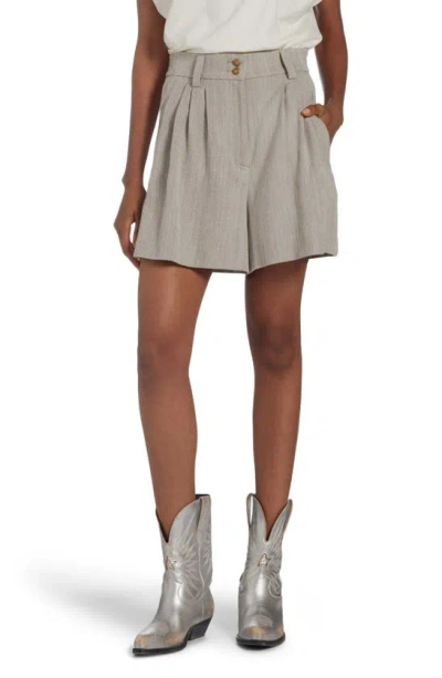 Golden Goose Journey Leilah Pleated Herringbone Shorts In Dark Olive/vintage White