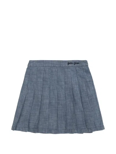 Golden Goose Kids' Pleated Embroidery Skirt In Blue