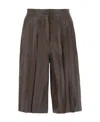 Golden Goose Brown Leather Bermuda Shorts In Black