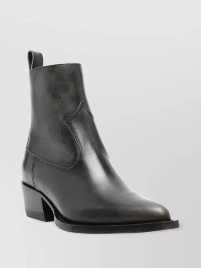 GOLDEN GOOSE POINTED TOE LEATHER BOOTS WITH BLOCK HEEL