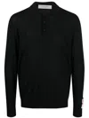 Golden Goose Knitted Virgin Wool Polo With Classic Collar And Long Sleeves In Black