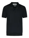 Golden Goose Men Black Polo With Short Sleeves And Ribbed Hem In Virgin Wool Man In Black