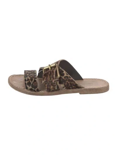 Pre-owned Golden Goose Ponyhair Animal Print Slides In Brown