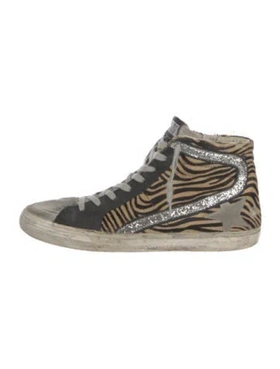 Pre-owned Golden Goose Ponyhair Animal Print Sneakers In Brown
