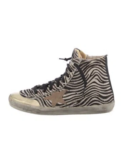 Pre-owned Golden Goose Ponyhair Animal Print Wedge Sneakers In White