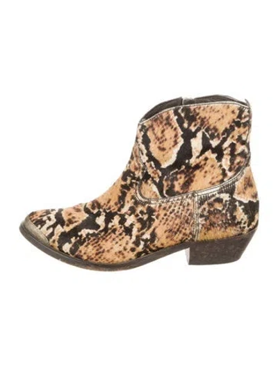 Pre-owned Golden Goose Ponyhair Animal Print Western Boots In Brown