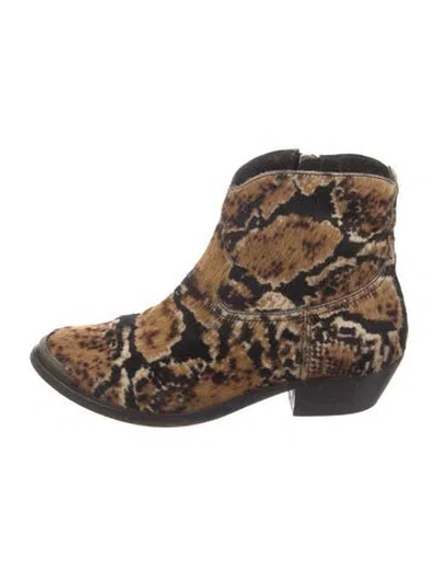 Pre-owned Golden Goose Ponyhair Animal Print Western Boots In Neutral