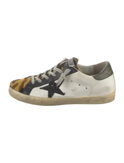 Pre-owned Golden Goose Ponyhair Patterned Sneakers In White