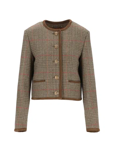 Golden Goose Prince Of Wales Buttoned Jacket In Brown