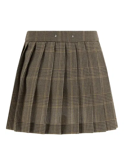 Golden Goose Prince Of Wales Pleated Skirt In Brown