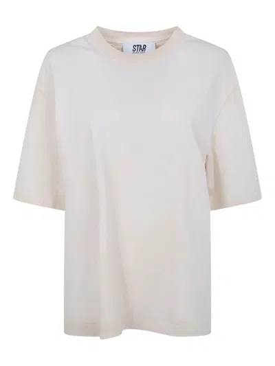 Golden Goose Men Cream White Crew Neck T-shirt With Back Logo Print In Cotton Man In Neutral