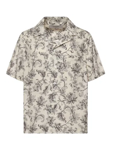 Golden Goose Printed Cotton Bowling Shirt In Neutral