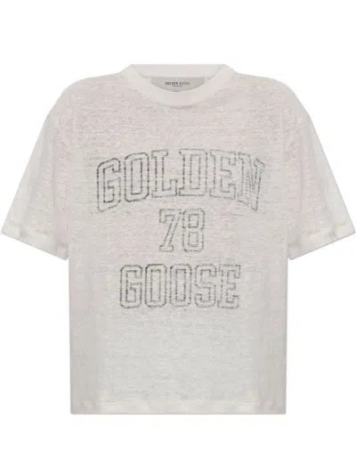 Golden Goose Printed Logo T-shirt In Linen In Black