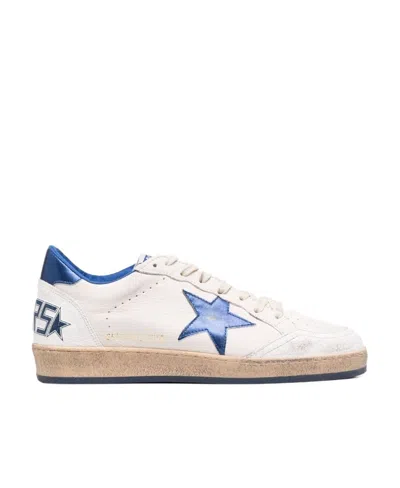Golden Goose Ballstar White Low Top Sneakers With Star Patch On The Side And Maxi Lettering On The Rear In Leathe