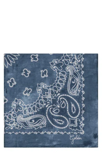 Golden Goose Printed Silk Scarf In Blue