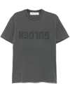 Golden Goose Green Crewneck T-shirt With Logo On The Front And Logo Patch On The Front In Grey